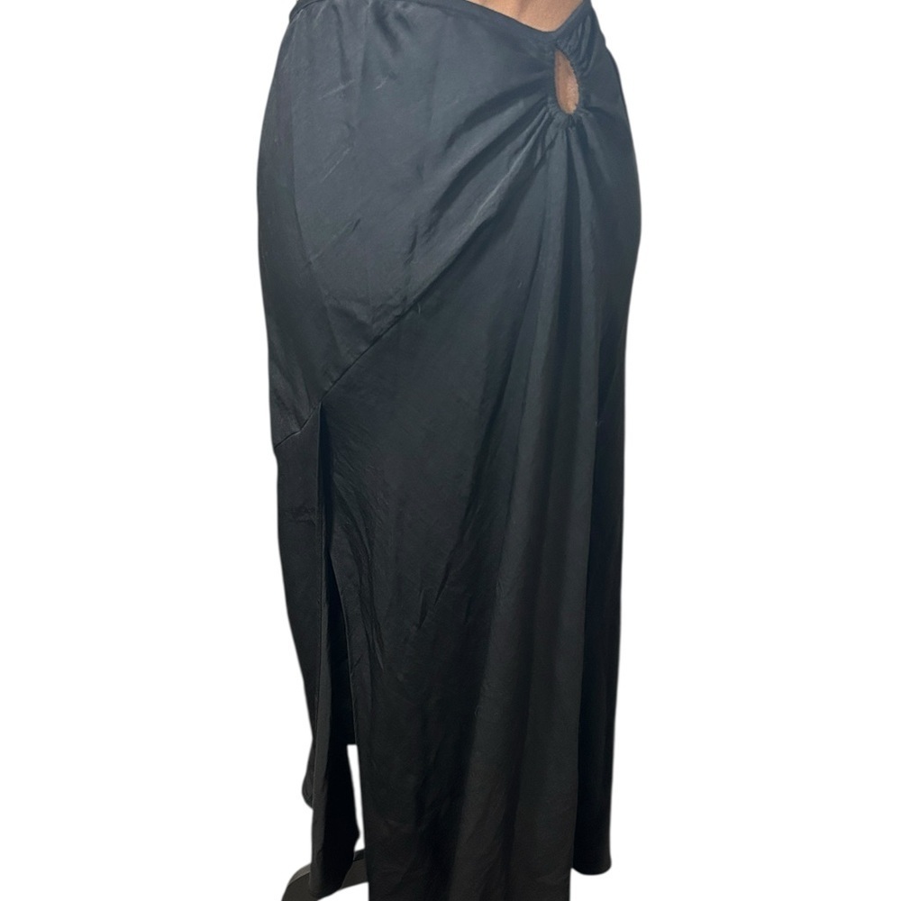 Topshop Gray Satin Maxi Skirt with Cut Out and Slit